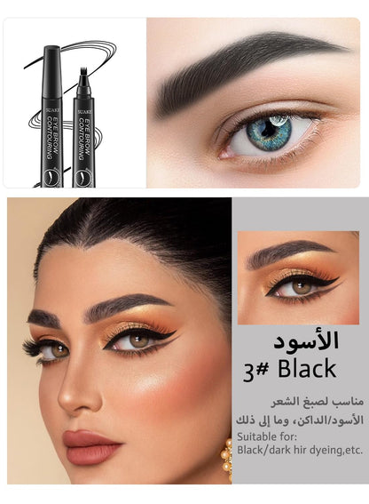 NOVO Eyebrow Pen Liquid with Micro-Fork Tip, 4-Prong Microblade Brows & Long Lasting Waterproof Brow Contouring Pencil, for Daily Natural Eye Makeup for Women-Light Brown
