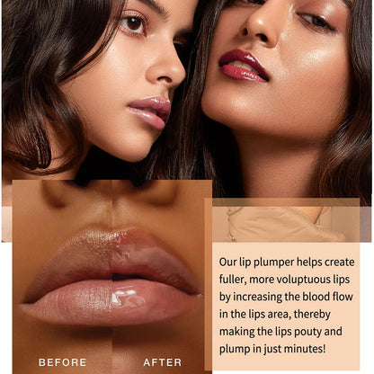 NOVO Lip Plumper with Mint and Ginger Extract, Mirror Ultra Hydrating Long Lasting Nonstick Cup Moisturizing Tinted , for Girls & Women- Coffee Brown 06#