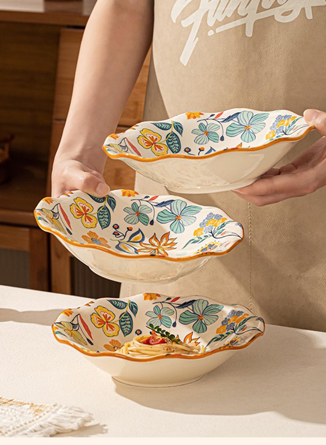 18Pcs Dinnerware Set, Gift Kit, Plates and Bowls Sets, Oven, Dishwasher and Microwave Safe, Colorful Floral