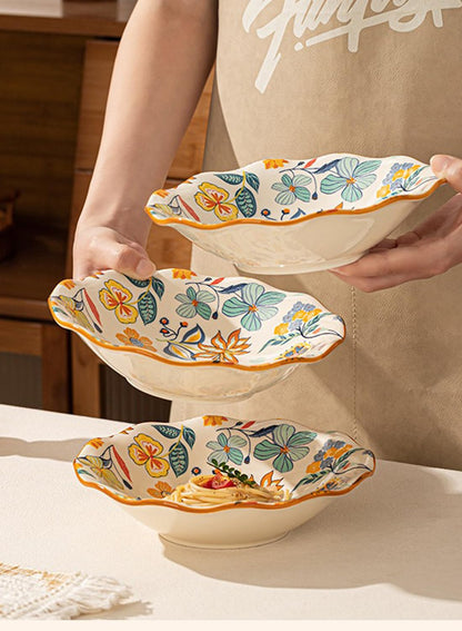 18Pcs Dinnerware Set, Gift Kit, Plates and Bowls Sets, Oven, Dishwasher and Microwave Safe, Colorful Floral