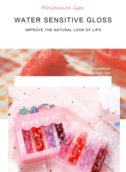 NOVO Glossy Lip Oil Set, 4Pcs Fruit Roll-on Lip Glaze Set, Moisturizing Clear Gloss for Lip Care