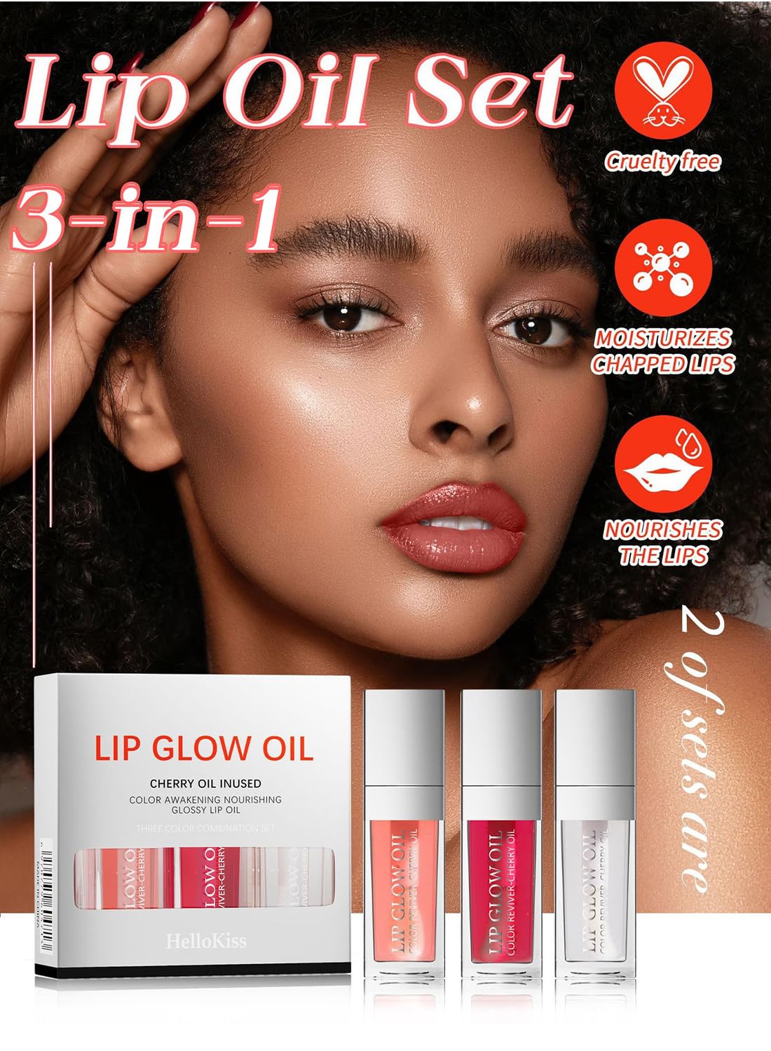 NOVO 3Pcs Glossy Lip Oil Set, Hydrating Lip Plumping Glitter Tinted Kit Group A
