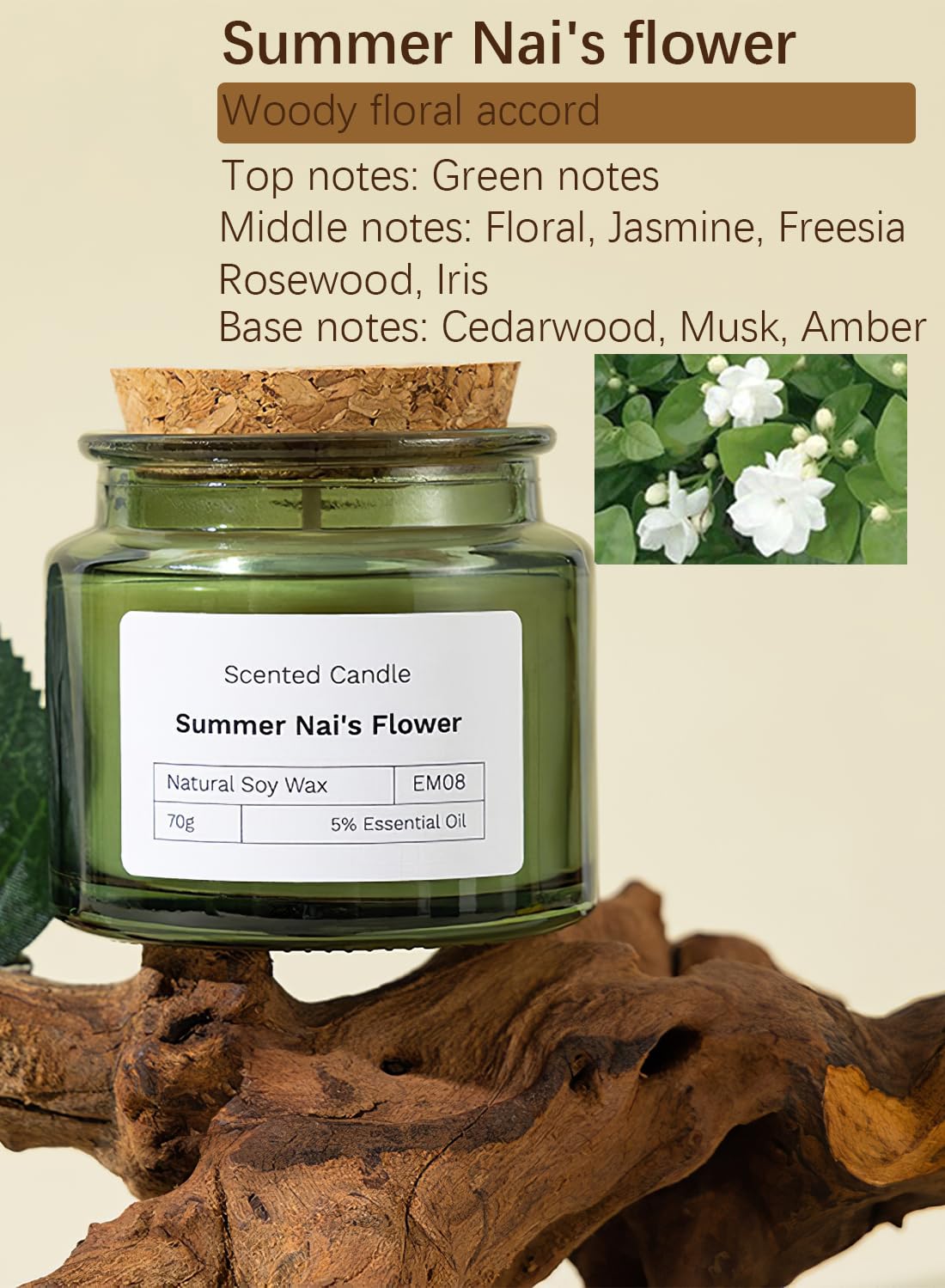NOVO Scented Candles, 100g Natural Soy Wax Blend Aromatherapy Candle with Pure Essential Oils,12 Hours of Burn Time, or Home SPA Bathing Yoga-Wild Bluebell Brown/White