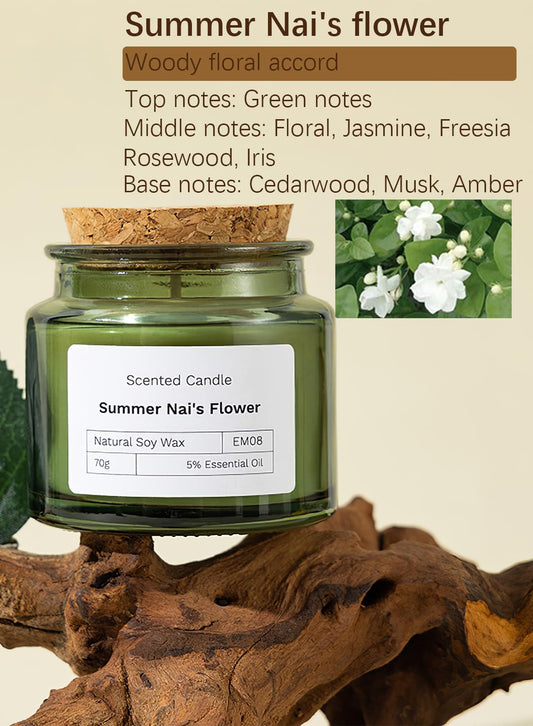 NOVO Scented Candles, 70g Natural Soy Wax Blend Aromatherapy Candle with Pure Essential Oils,12 Hours of Burn Time, or Home SPA Bathing Yoga-Summer Nai's Flower /Green