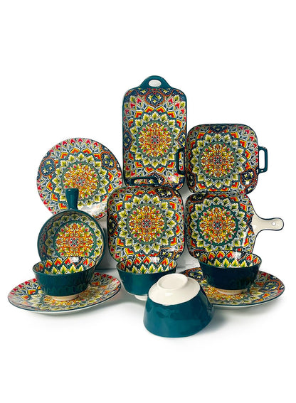 18Pcs Dinnerware Set, Gift Kit, Plates and Bowls Sets, Oven, Dishwasher and Microwave Safe, Green Rose