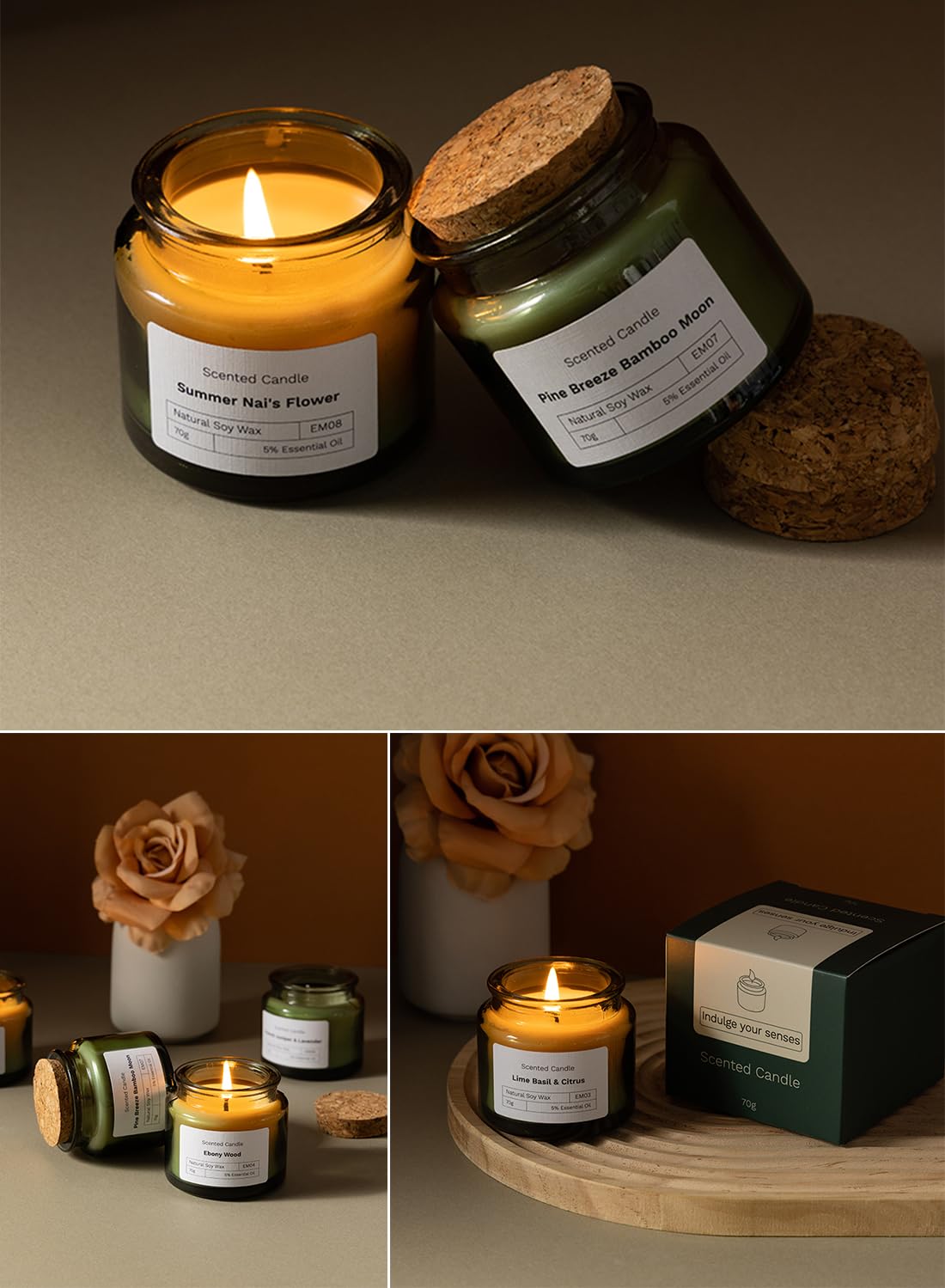 NOVO Scented Candles, 70g Natural Soy Wax Blend Aromatherapy Candle with Pure Essential Oils,12 Hours of Burn Time, or Home SPA Bathing Yoga-Ocean Mint/ Green