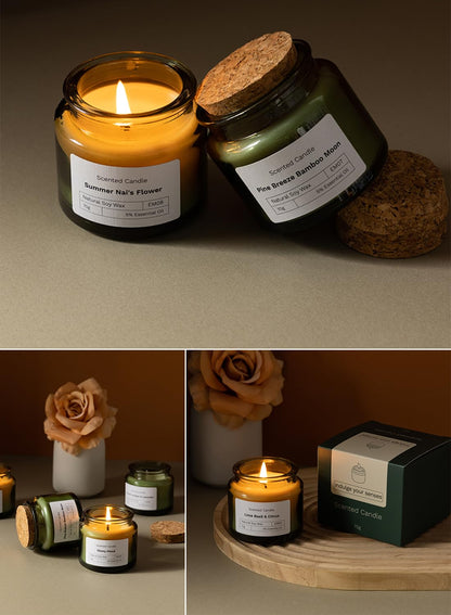 NOVO Scented Candles, 70g Natural Soy Wax Blend Aromatherapy Candle with Pure Essential Oils,12 Hours of Burn Time, or Home SPA Bathing Yoga-Gilded White Peach/Green