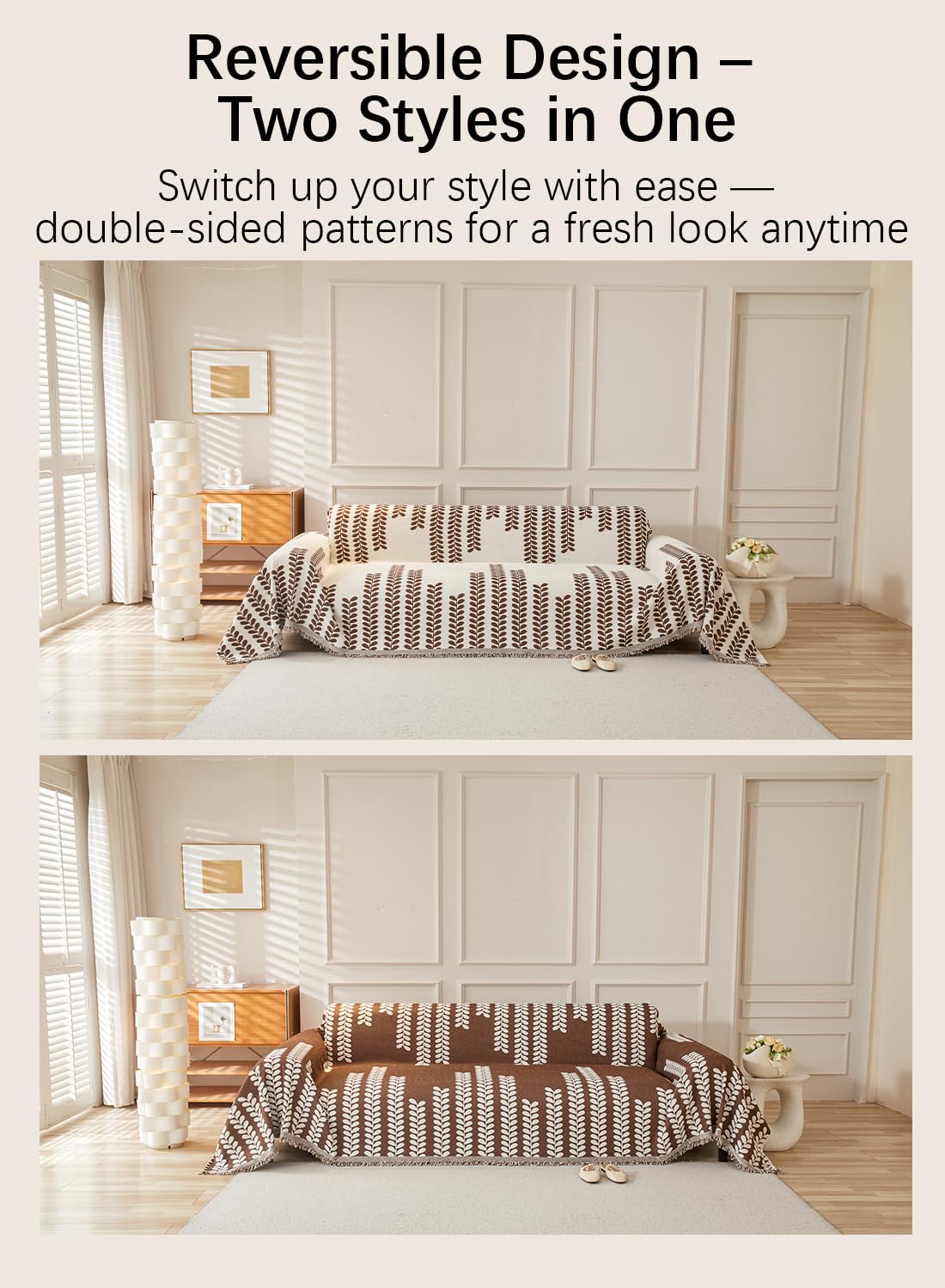 Sofa Couch Cover, Chenille Throw Blanket with Tassels, Reversible Thick Soft Decorative for Furniture Protecter-Brown, W180xL380cm