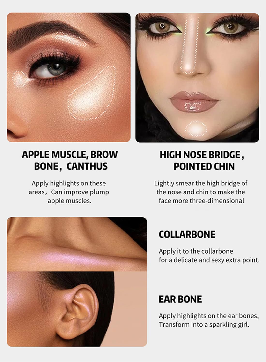 NOVO Highlighter Stick, Long-Lasting Waterproof Shimmer Powder, Natural Matte Contour Cream, Non-Greasy Illuminator for Face Body Collarbones