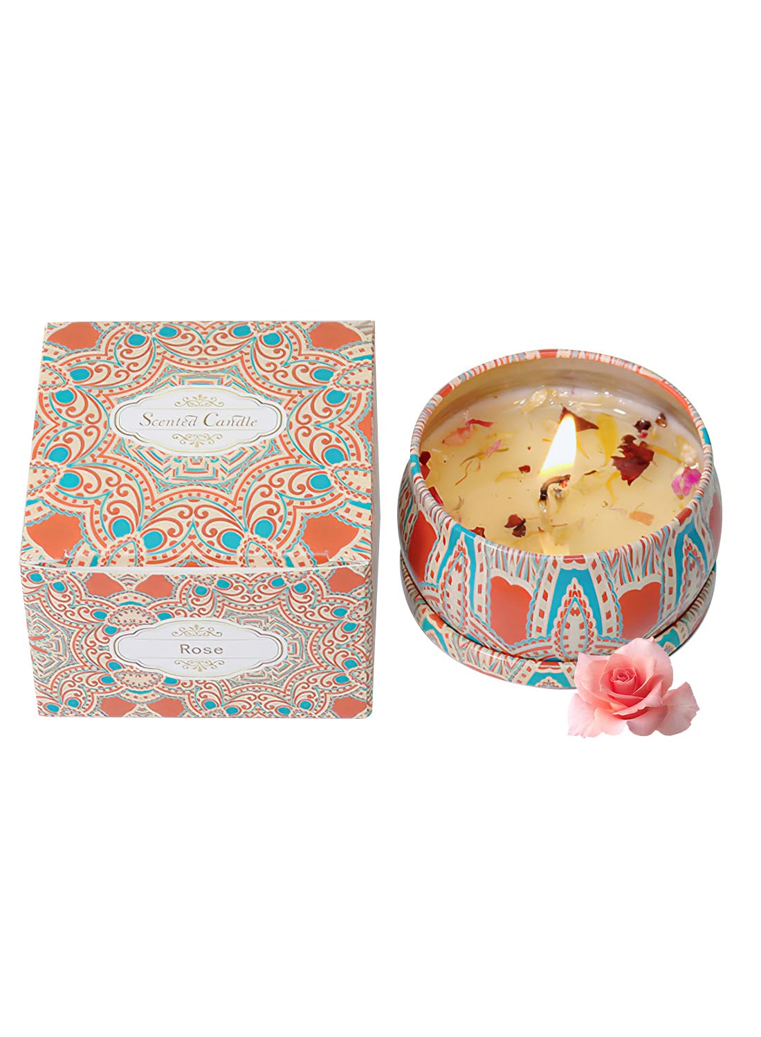 NOVO Scented Candle- 80g Natural Soy Wax Blend Aromatherapy Candle with Pure Essential Oils & Real Dried Flowers -Tuberose
