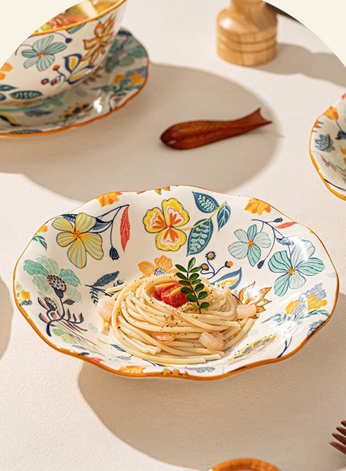 18Pcs Dinnerware Set, Gift Kit, Plates and Bowls Sets, Oven, Dishwasher and Microwave Safe, Green Rose