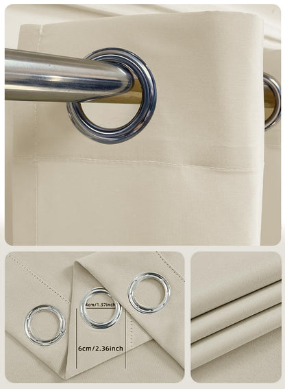NOVO Double-Sided Chenille Blackout Curtain ¨C Grommet Top, 90% Light Blocking, Single Panel, W250 x H270CM, Fits Windows 125¨C165CM Wide (Cream White)