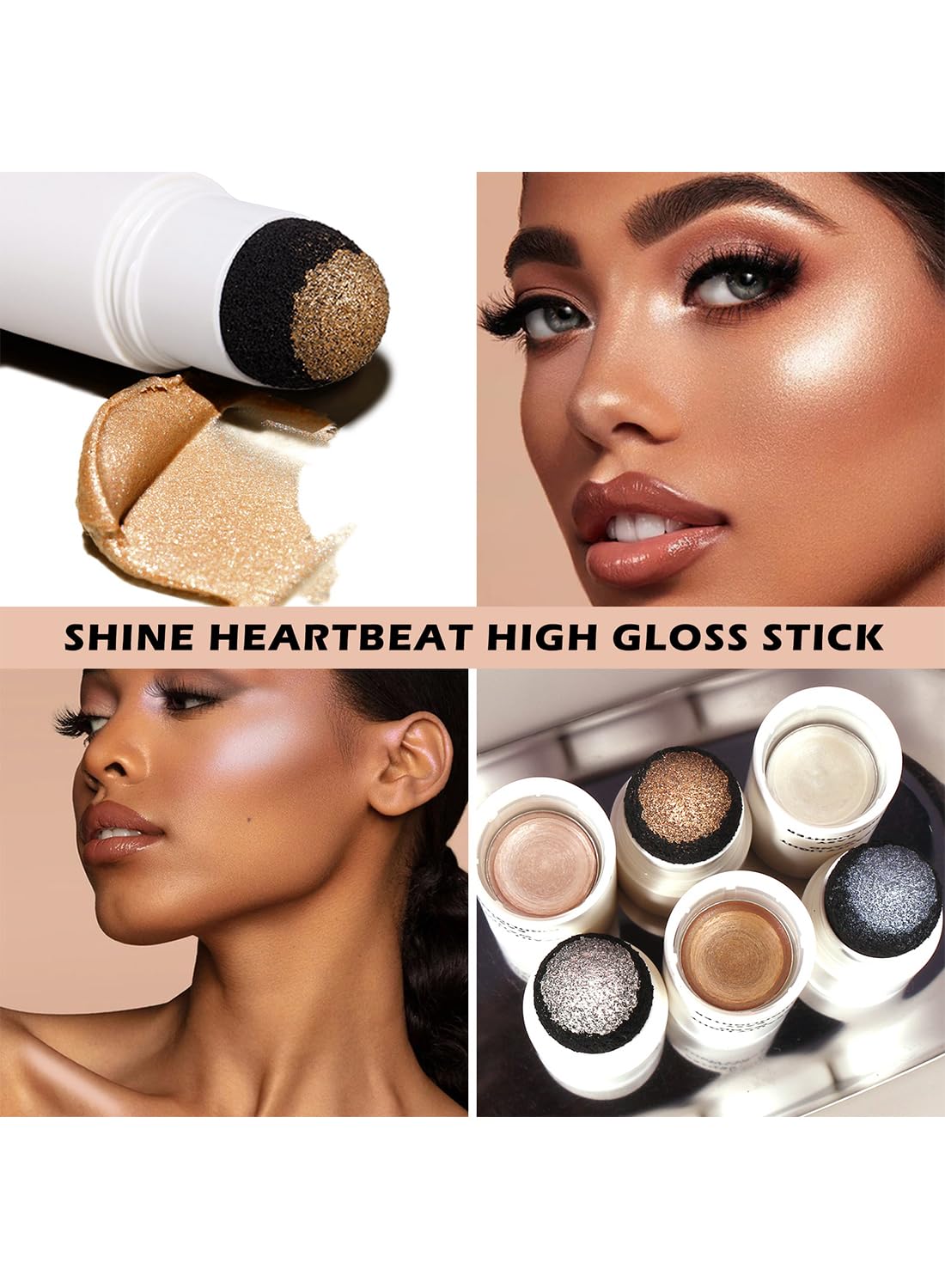 NOVO Highlighter Stick, Long-Lasting Waterproof Shimmer Powder, Natural Matte Contour Cream, Non-Greasy Illuminator for Face Body Collarbones, Crystal Gold