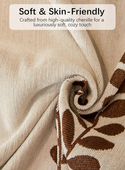 Sofa Couch Cover, Chenille Throw Blanket with Tassels, Reversible Thick Soft Decorative for Furniture Protecter-Brown, W180xL380cm
