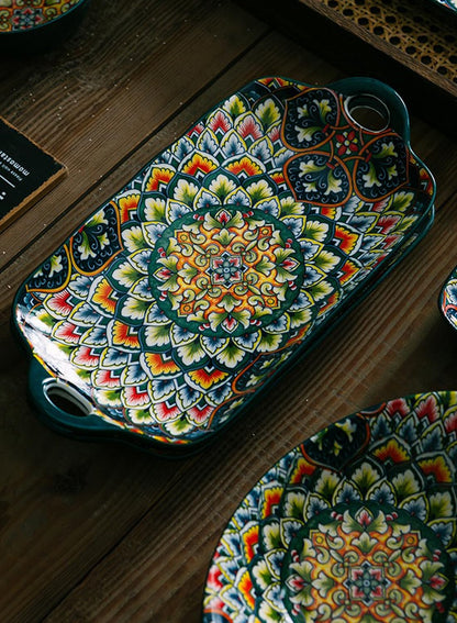 18Pcs Dinnerware Set, Gift Kit, Plates and Bowls Sets, Oven, Dishwasher and Microwave Safe, Green Rose