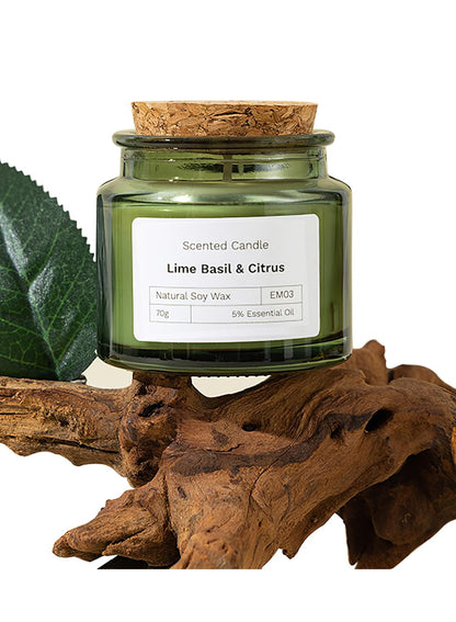 NOVO Scented Candles, 70g Natural Soy Wax Blend Aromatherapy Candle with Pure Essential Oils,12 Hours of Burn Time, or Home SPA Bathing Yoga-Lime Basil & Citrus Green