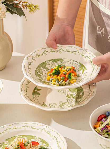 18Pcs Dinnerware Set, Gift Kit, Plates and Bowls Sets, Oven, Dishwasher and Microwave Safe, White/Green