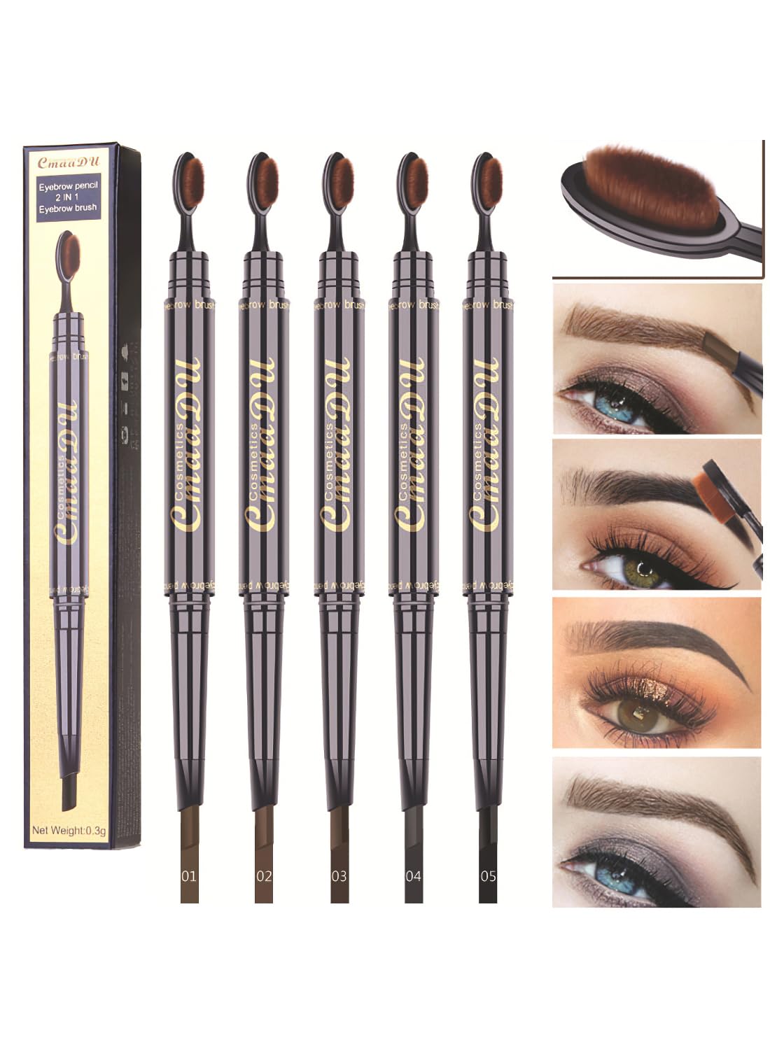NOVO Eyebrow Toothbrush Pencil, Dual-Edned Brows Pen, Waterproof Long Lasting Double Head Brow Enhancer for Women - Light Brown
