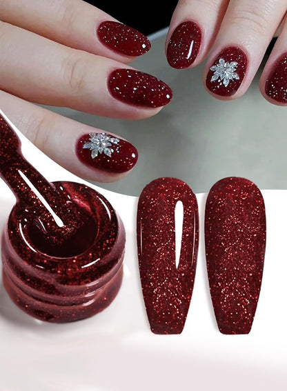 novo Red Diamond Gel Nail, Sparkly Glitter Soak Off UV Nail Lamp Gel for Women 15ml