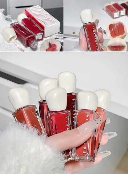 NOVO Mirror Lip Gloss, Moisturizing Long Lasting Waterproof High Pigmented Nonstick Cup Liquid Lipstick for Girls and Women, Lightweight Plumping Glaze Peach Pink 02#