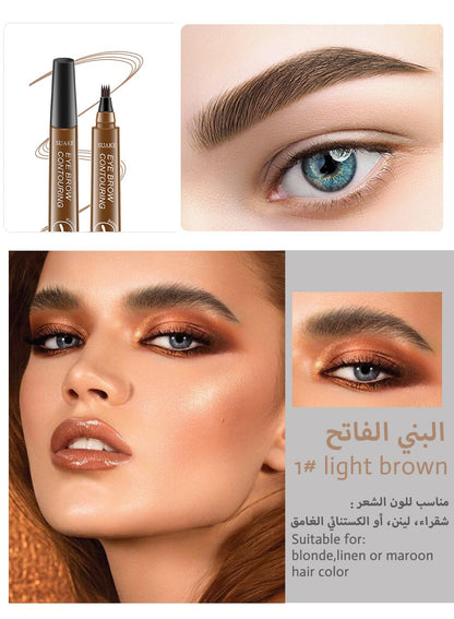 NOVO Eyebrow Pen Liquid with Micro-Fork Tip, 4-Prong Microblade Brows & Long Lasting Waterproof Brow Contouring Pencil, for Daily Natural Eye Makeup for Women-Light Brown