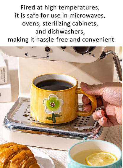 NOVO Hand-Painted Coloful Ceramic Mug Cup,Boho Style, Microwave Dishwasher Oven Safe, for Coffee, Breakfast & Ice Cream 550ml-Dark Blue