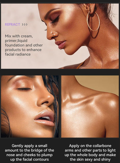 NOVO Liquid Highlighter, Shimmer Glitter Body Oil, Long Lasting Waterproof High Shiny Illuminator for Face and Body 15ML Bronze Gold NO.04