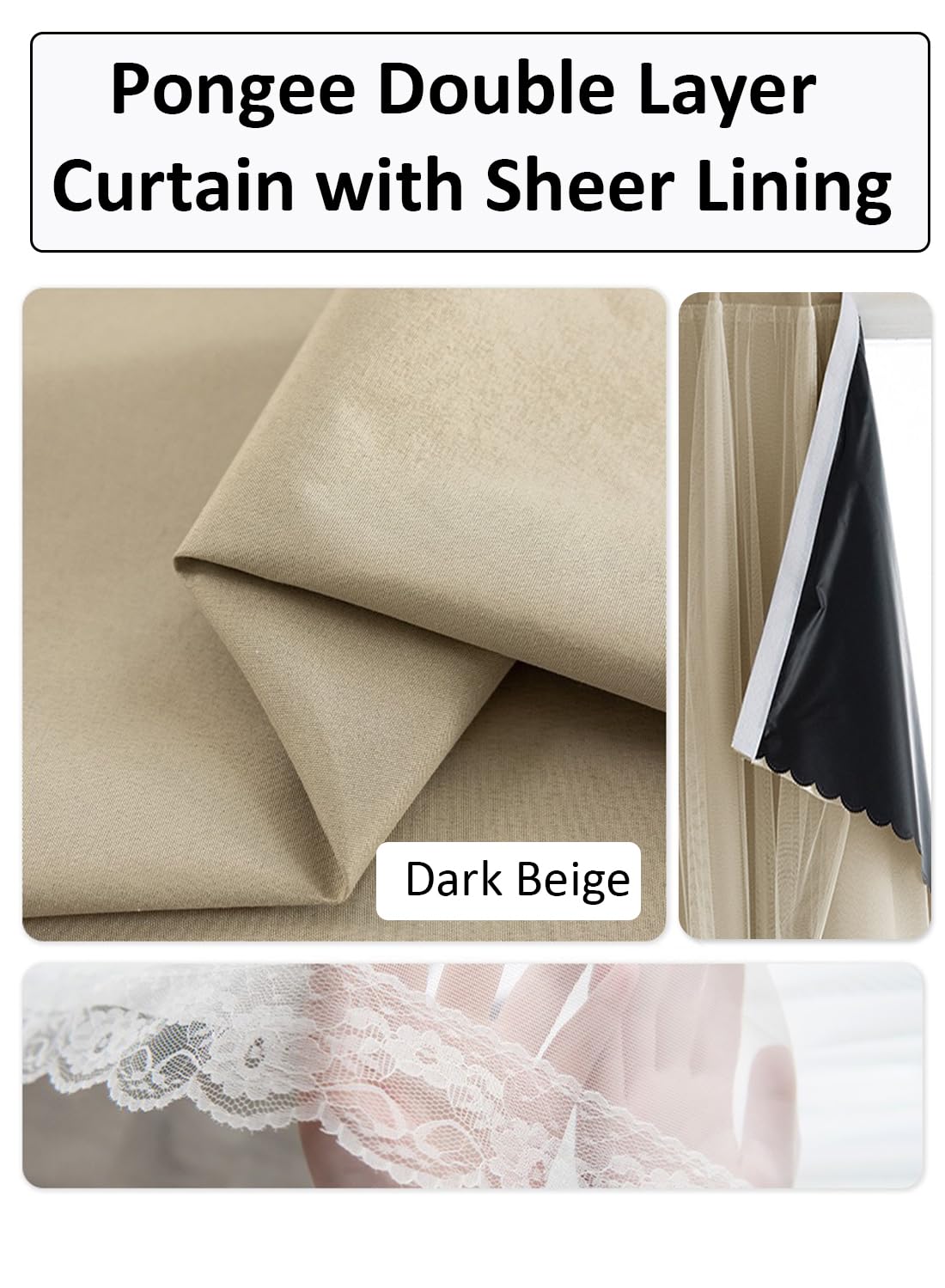 NOVO Velcro Curtains, Pongee No Drill Curtain, 100% Blackout, 1 Panel, W150 x H200CM, Fits Windows 75-100CM Wide, Beige