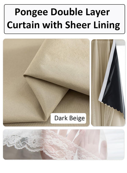 NOVO Velcro Curtains, Pongee No Drill Curtain, 100% Blackout, 1 Panel, W150 x H200CM, Fits Windows 75-100CM Wide, Beige