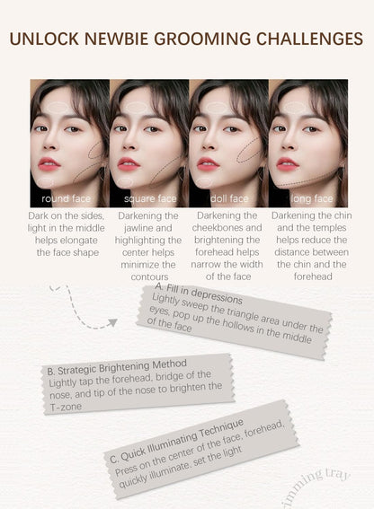 NOVO Three Colors Contour Palette, Makeup Palette Contain Contour and Highlighter, Long Lasting Waterproof Eye Makeup Palette, Contouring Palette, Matte Radiance Luminizer #01