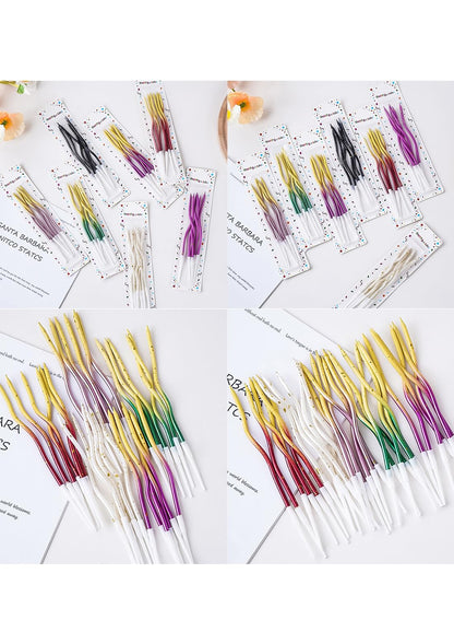 Colorful Long Thin Metallic Birthday Candles Kit£¬Glittery Cake Toppers with Cute Designs, Perfect for Kids' Parties, Anniversaries, and Celebrations-6Pcs Set Colorful