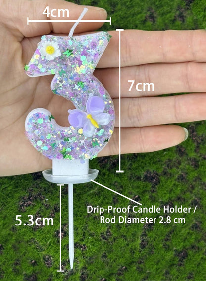 7cm Birthday Number Candles for Cake Decoration, Glittery Cake Toppers with Cute Designs, Perfect for Kids' Parties, Anniversaries, and Celebrations-Green Turtle(No.0)