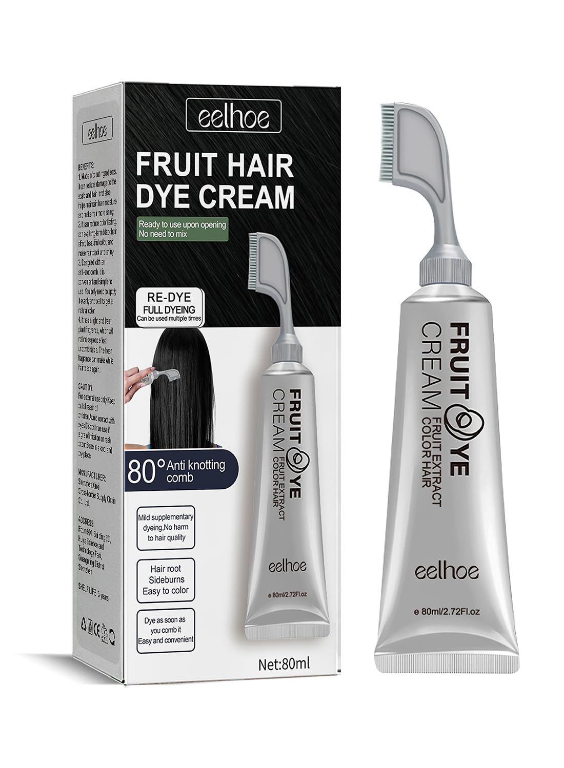 NOVO Fruit Hair Dye Cream, Natural Fruit Hair Dye with Comb for Grey Hair Coverage