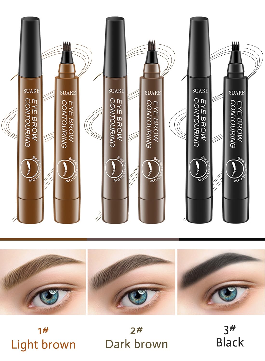 NOVO Eyebrow Pen Liquid with Micro-Fork Tip, 4-Prong Microblade Brows & Long Lasting Waterproof Brow Contouring Pencil, for Daily Natural Eye Makeup for Women-Dark Brown