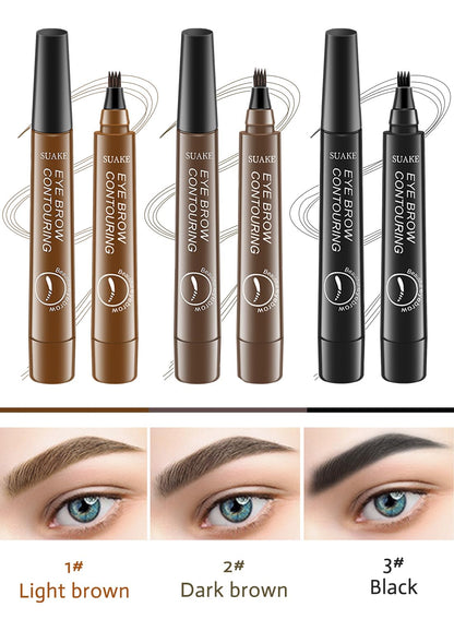 NOVO Eyebrow Pen Liquid with Micro-Fork Tip, 4-Prong Microblade Brows & Long Lasting Waterproof Brow Contouring Pencil, for Daily Natural Eye Makeup for Women-Light Brown