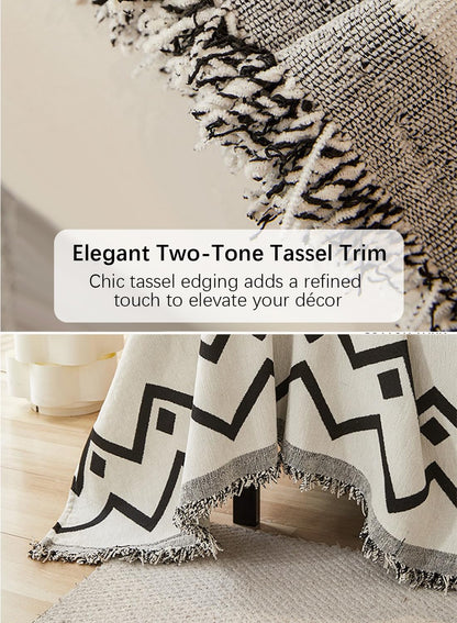 Sofa Couch Cover, Chenille Throw Blanket with Tassels, Reversible Thick Soft Decorative for Furniture Protecter-Light Grey, W180xL340cm