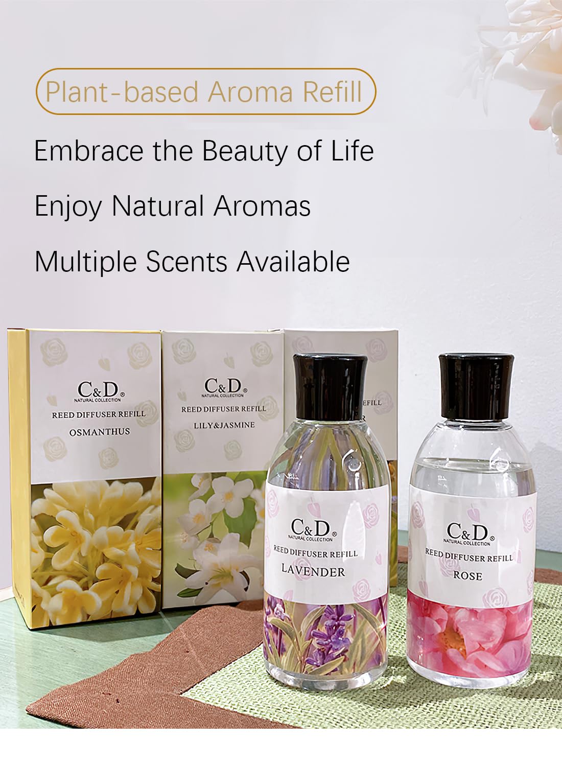 NOVO Flower Reed Diffuser with Essential Oils, Premium Long-Lasting Fragrance Scented Gift Set for Home, Bedroom, Bathroom & Office Decor, 100ml -Rosemary & Sandalwood