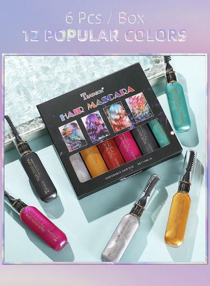 NOVO Hair Mascara Set, 6Pcs Temporary Colorful Washable Hair Chalk for Salon & DIY, Group B