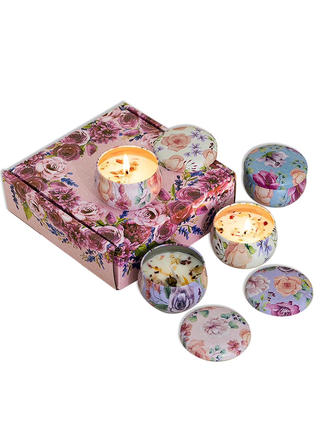NOVO Scented Candle- 80g Natural Soy Wax Blend Aromatherapy Candle with Pure Essential Oils & Real Dried Flowers -Tuberose