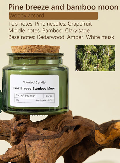 NOVO Scented Candles, 70g Natural Soy Wax Blend Aromatherapy Candle with Pure Essential Oils,12 Hours of Burn Time, or Home SPA Bathing Yoga-Pine Breeze Bamboo Moon /Green