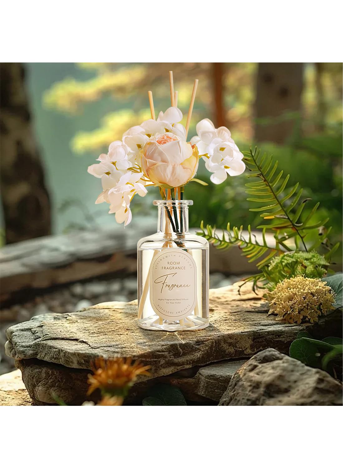 NOVO Scented Reed Diffuser, Artificial Flower Home Fragrance Oil with 4 Sticks for Bedroom,Home D¨¦cor,Office & Bathroom 200ml-Moring Dew Gardenia