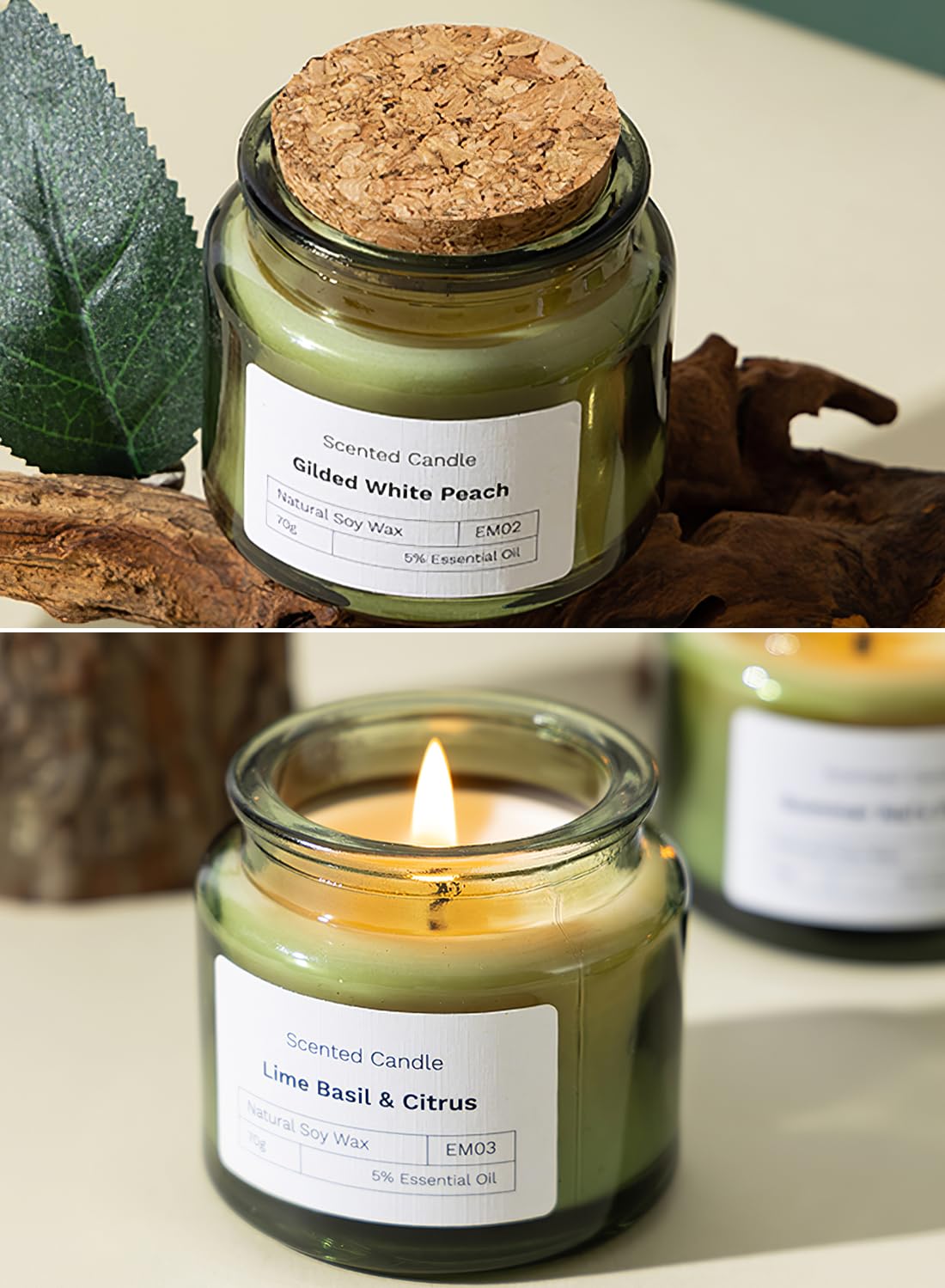 NOVO Scented Candles, 100g Natural Soy Wax Blend Aromatherapy Candle with Pure Essential Oils,12 Hours of Burn Time, or Home SPA Bathing Yoga-Wild Bluebell Brown/White