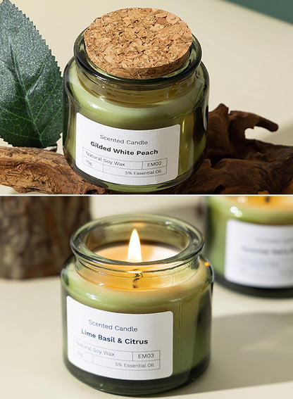 NOVO Scented Candles, 70g Natural Soy Wax Blend Aromatherapy Candle with Pure Essential Oils,12 Hours of Burn Time, or Home SPA Bathing Yoga-Gilded White Peach/Green