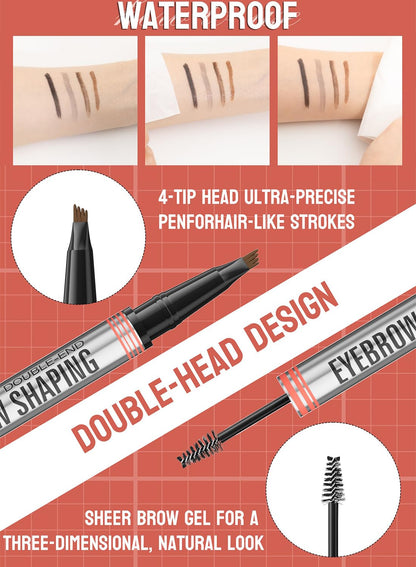 NOVO 2 in 1 4-Tip Brow Pen & Eyebrow Gel, Smudge Proof Waterproof Brow Pencil 2