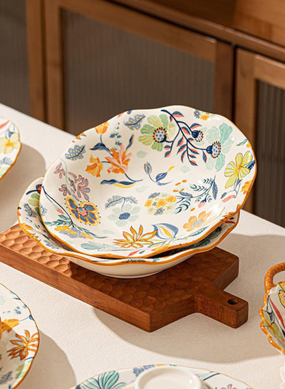 18Pcs Dinnerware Set, Gift Kit, Plates and Bowls Sets, Oven, Dishwasher and Microwave Safe, Colorful Floral