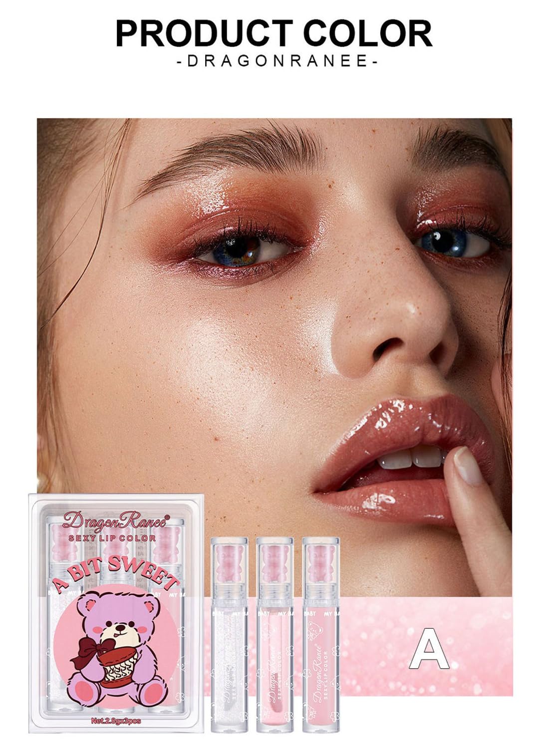 NOVO Glossy Lip Oil Set, 3Pcs Lip Glaze Lasting Non-Sticky Clear Hydrating Lip Makeup, Group A