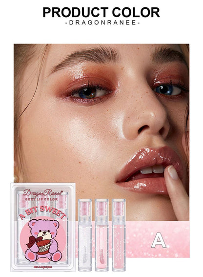NOVO Glossy Lip Oil Set, 3Pcs Lip Glaze Lasting Non-Sticky Clear Hydrating Lip Makeup, Group A