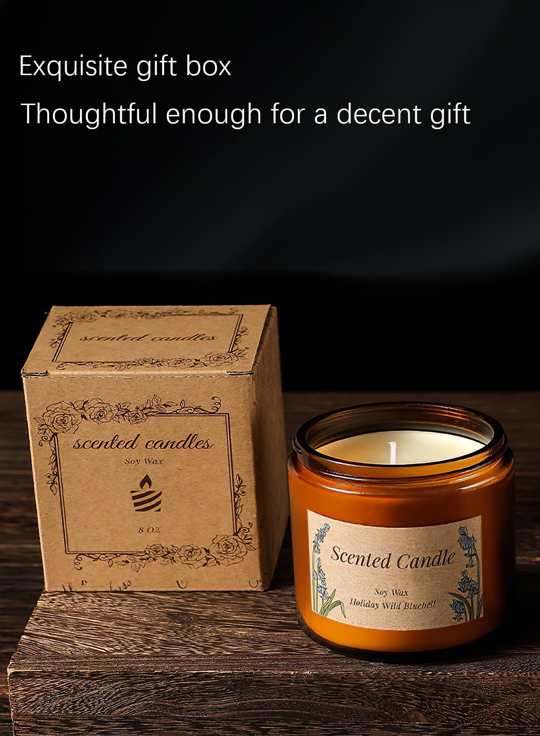 NOVO Scented Candles, 100g Natural Soy Wax Blend Aromatherapy Candle with Pure Essential Oils,12 Hours of Burn Time, or Home SPA Bathing Yoga-Wild Bluebell Brown/White