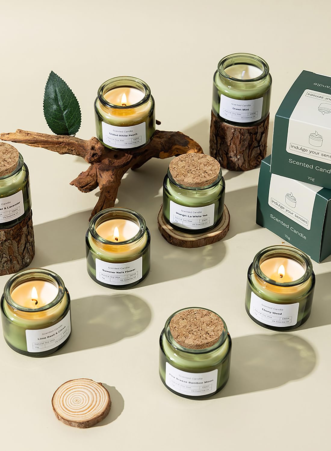 NOVO Scented Candles, 70g Natural Soy Wax Blend Aromatherapy Candle with Pure Essential Oils,12 Hours of Burn Time, or Home SPA Bathing Yoga-Pine Breeze Bamboo Moon /Green