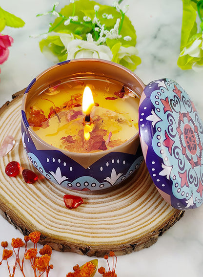 NOVO Scented Candle- 80g Natural Soy Wax Blend Aromatherapy Candle with Pure Essential Oils & Real Dried Flowers -Tuberose
